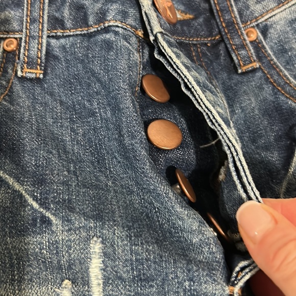 One Teaspoon High Waist Bandits Tuscany Dark Blue Wash Distressed Bleach Dye 25 - Picture 16 of 16